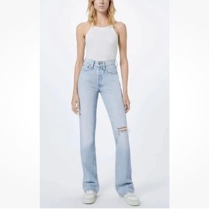 Re/Done New 70s Bootcut Jean Pant In Light Worn Blue Denim High Waist Sz 30